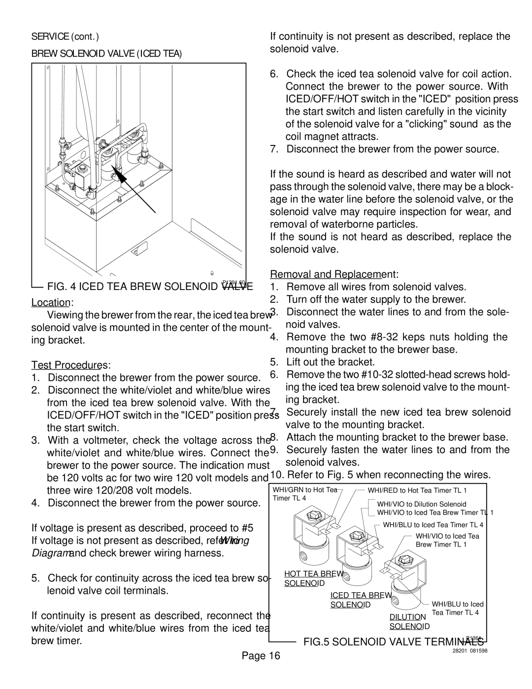 Bunn TNTF-3, TNT-3 manual Brew Solenoid Valve Iced TEA 