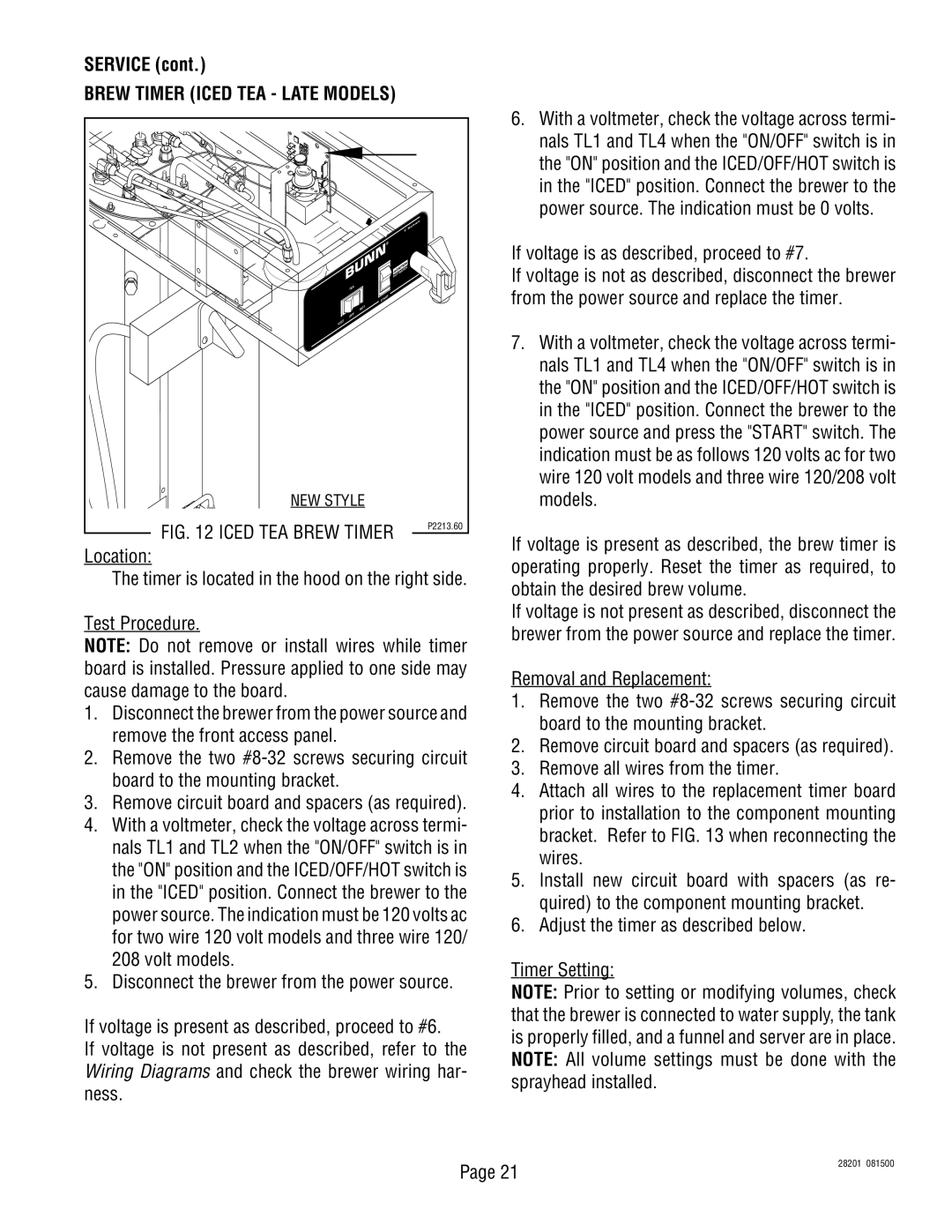 Bunn TNT-3, TNTF-3 manual Iced TEA Brew Timer 