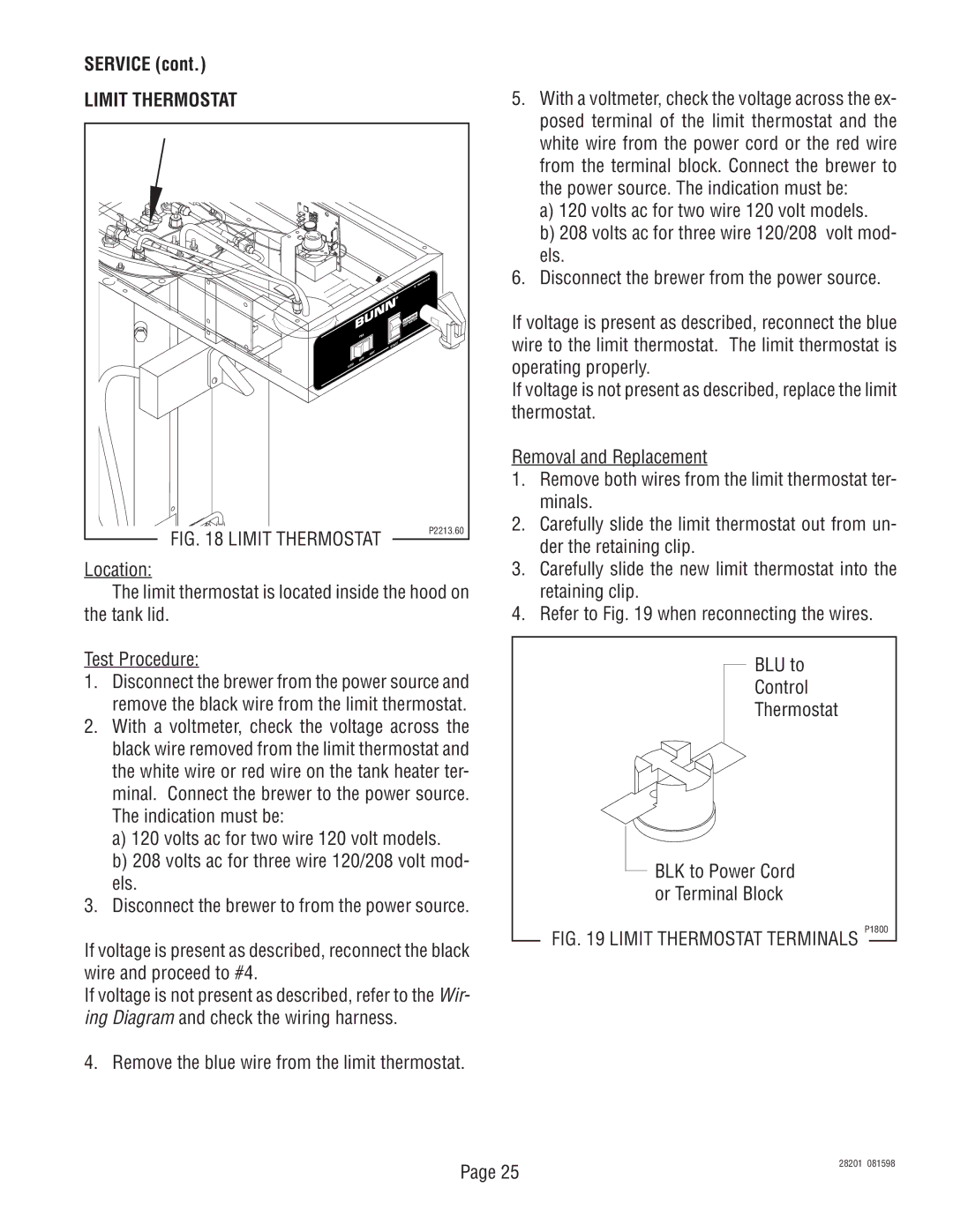 Bunn TNT-3, TNTF-3 manual Limit Thermostat 