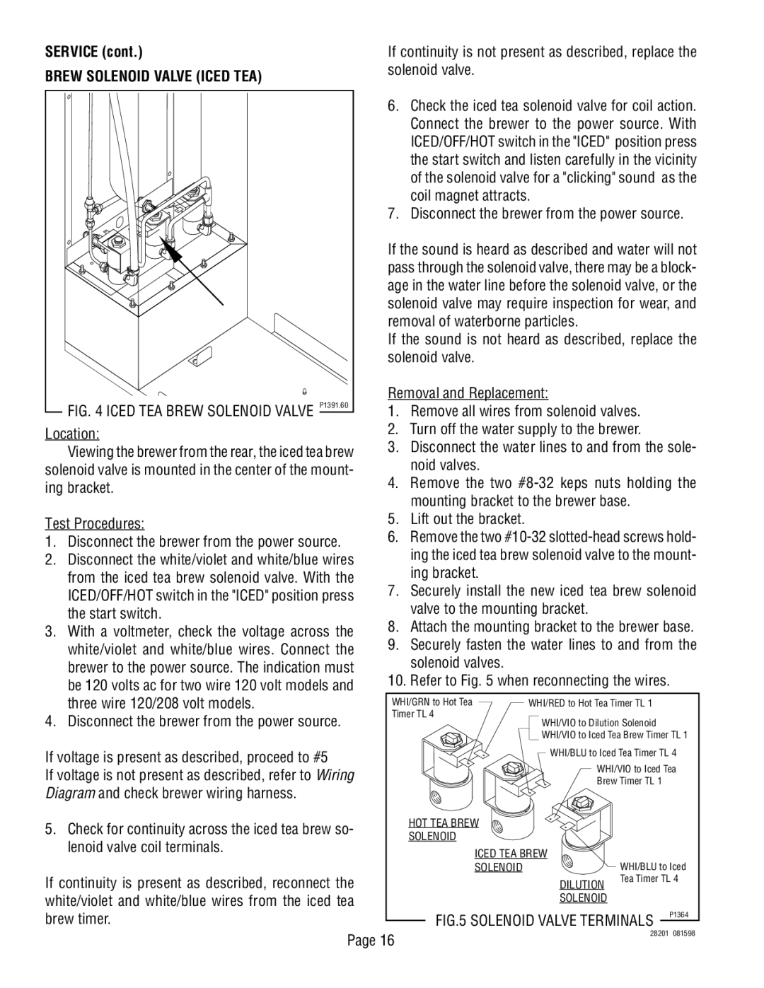 Bunn TNTF-3 service manual Brew Solenoid Valve Iced TEA 