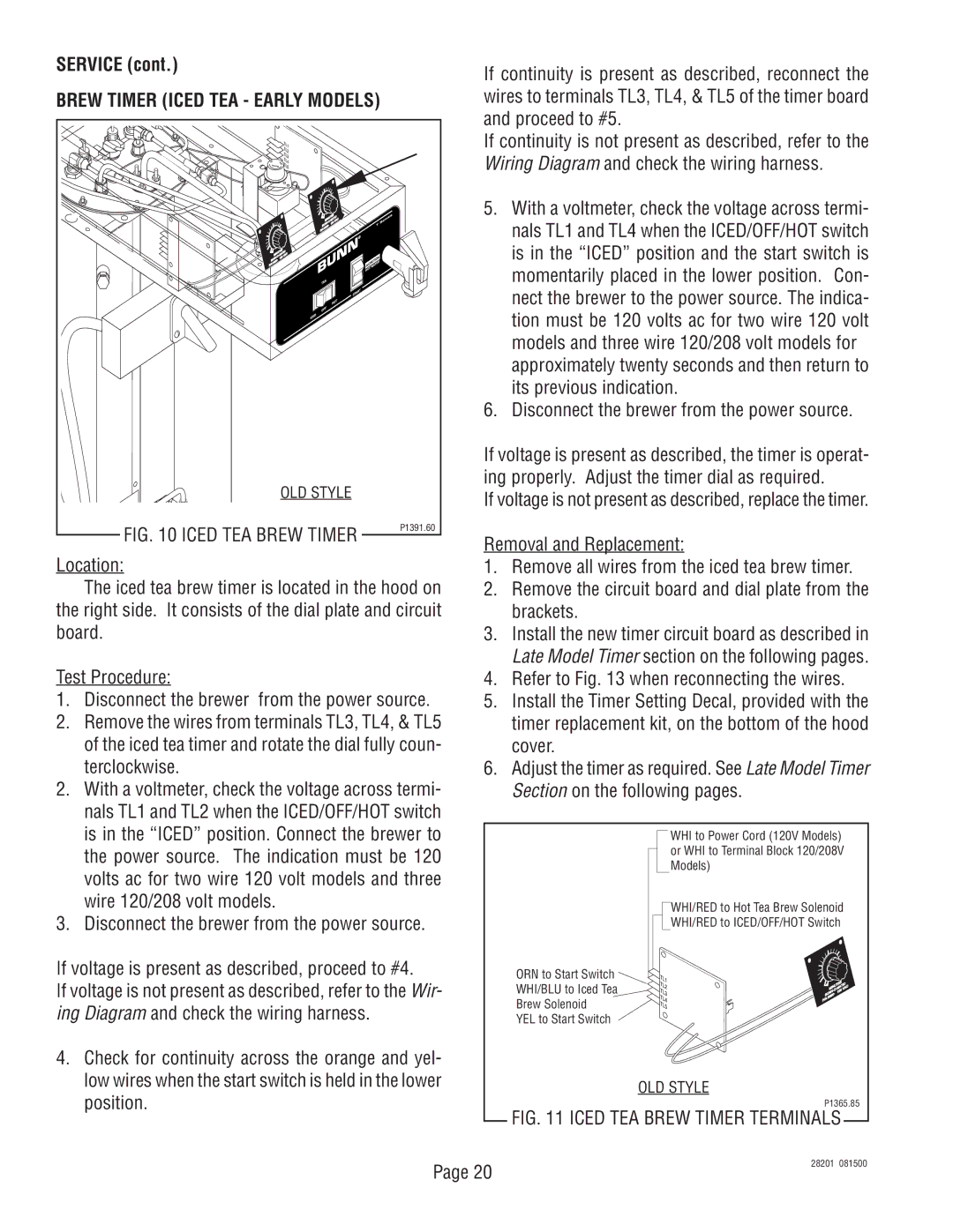 Bunn TNTF-3 service manual Brew Timer Iced TEA Early Models 