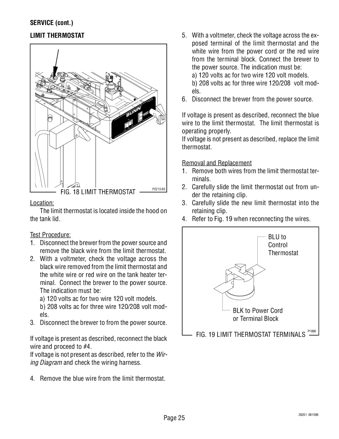 Bunn TNTF-3 service manual Limit Thermostat 