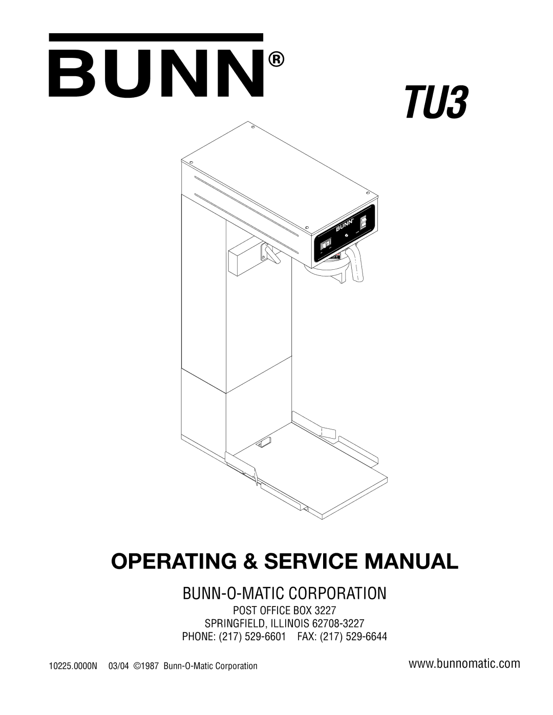 Bunn TU3 service manual Phone 217 529-6601 FAX 217 