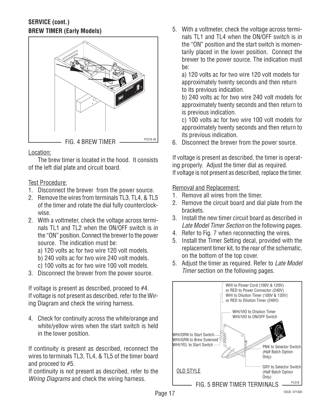 Bunn TU3 service manual Service Brew Timer Early Models 