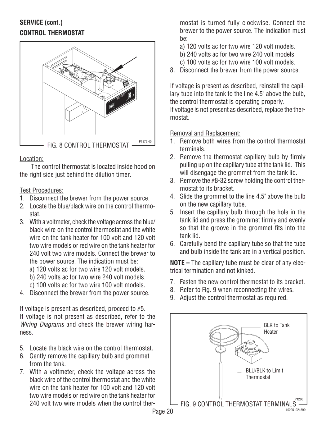 Bunn TU3 service manual Control Thermostat 