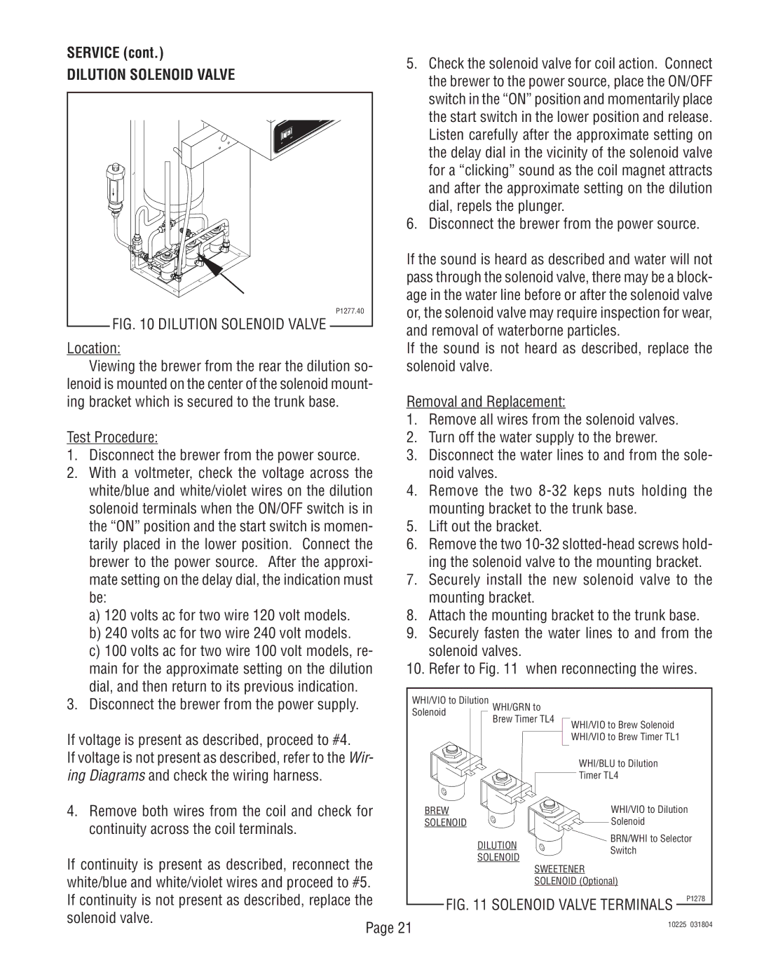 Bunn TU3 service manual Dilution Solenoid Valve 