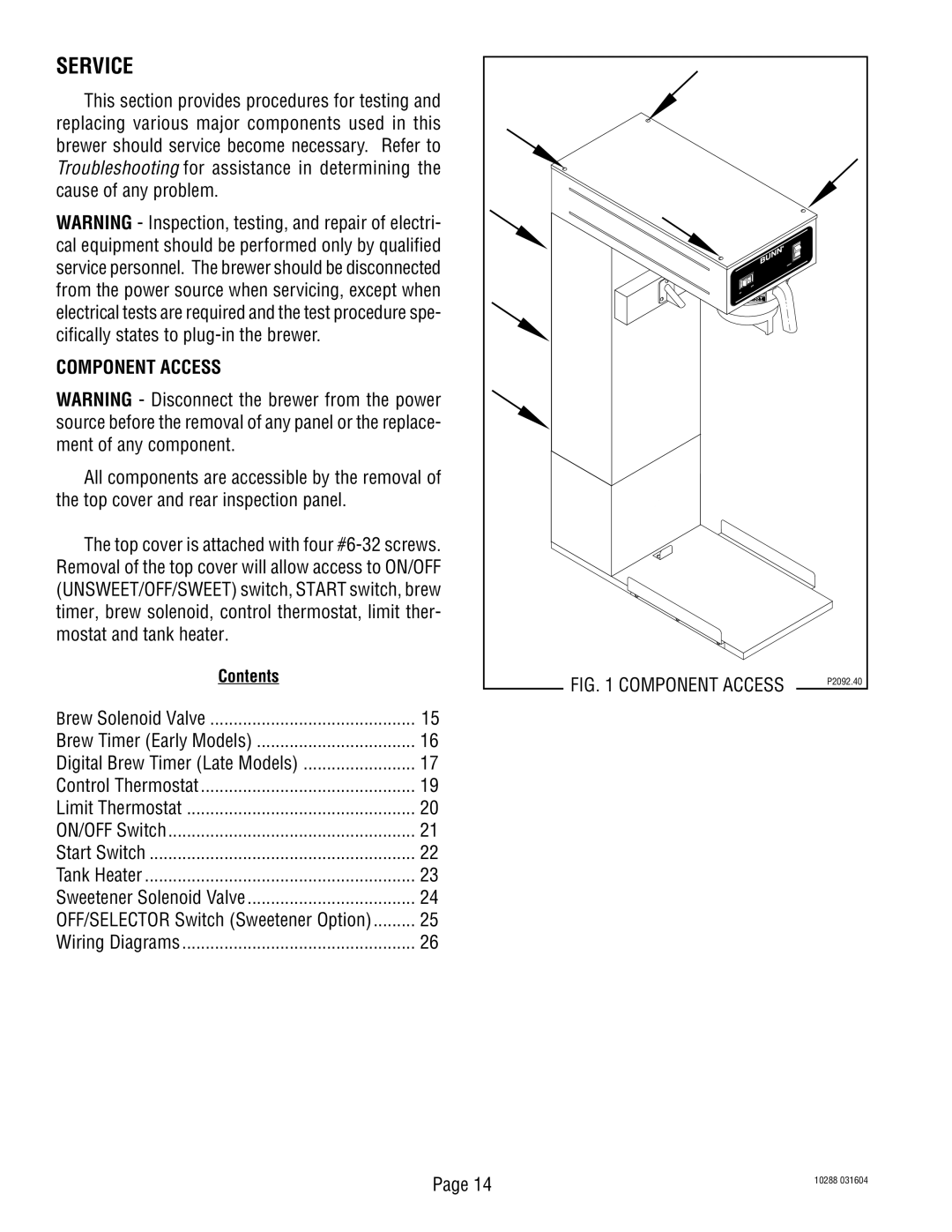 Bunn TU3Q service manual Service, Component Access 