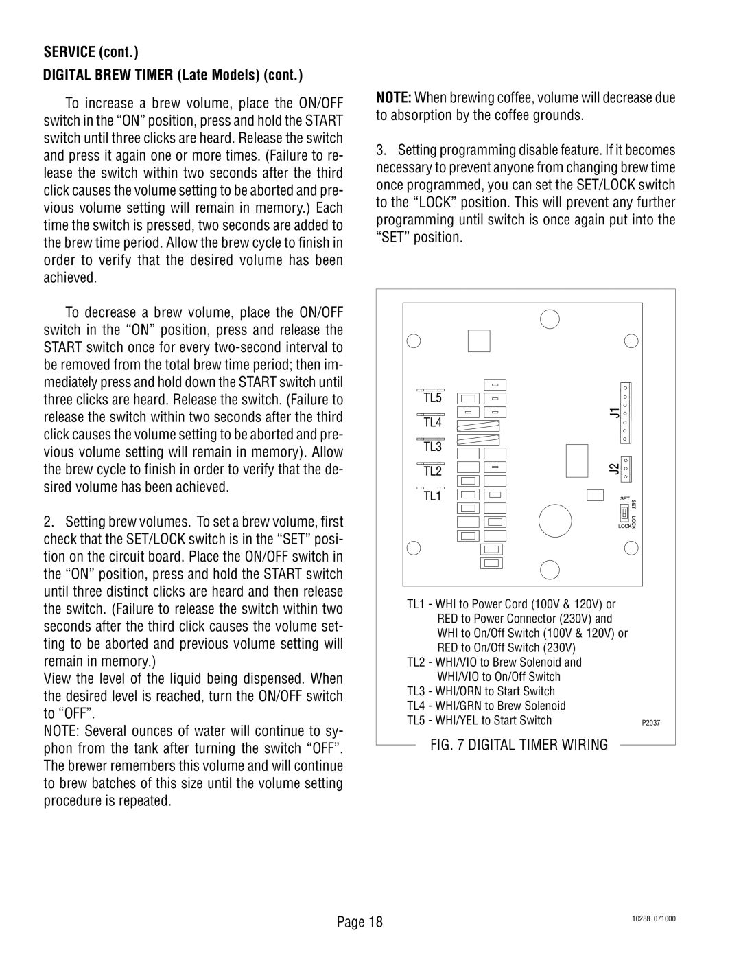 Bunn TU3Q service manual Digital Timer Wiring 