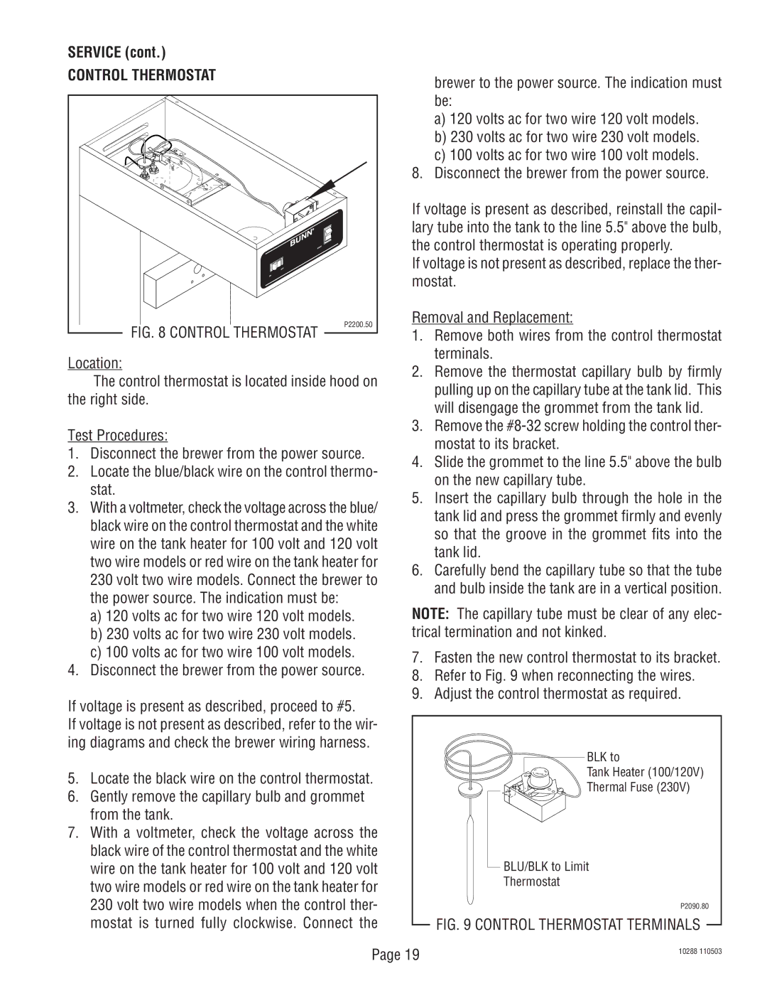 Bunn TU3Q service manual Control Thermostat 