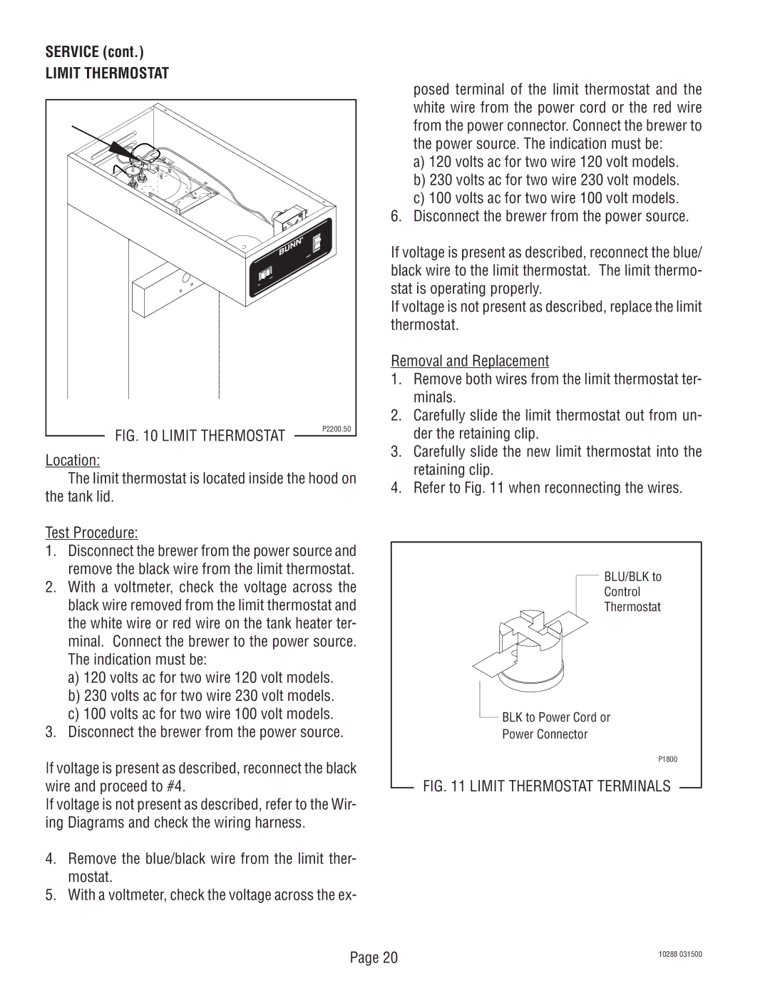 Bunn TU3Q service manual Limit Thermostat 