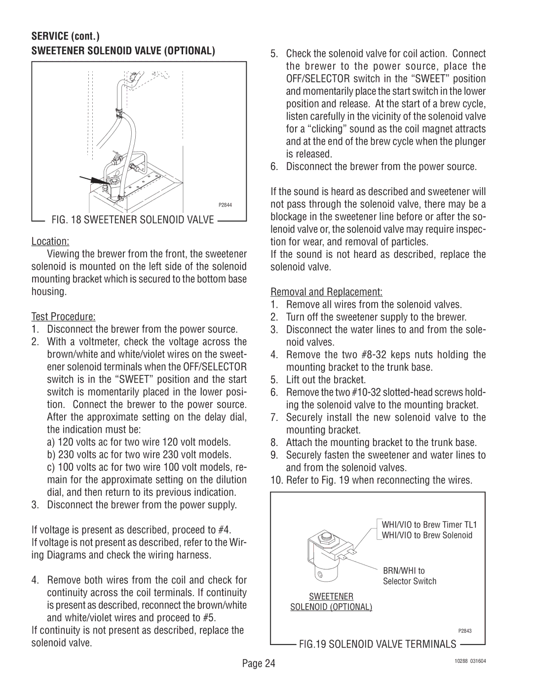 Bunn TU3Q service manual Sweetener Solenoid Valve Optional 