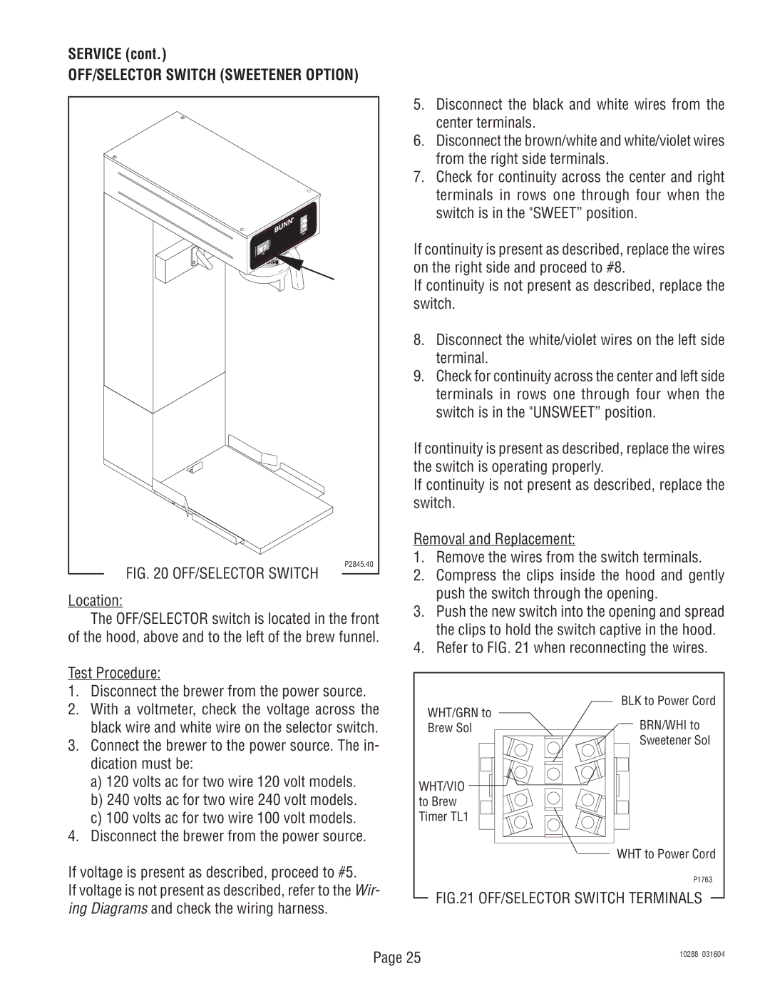 Bunn TU3Q service manual OFF/SELECTOR Switch 