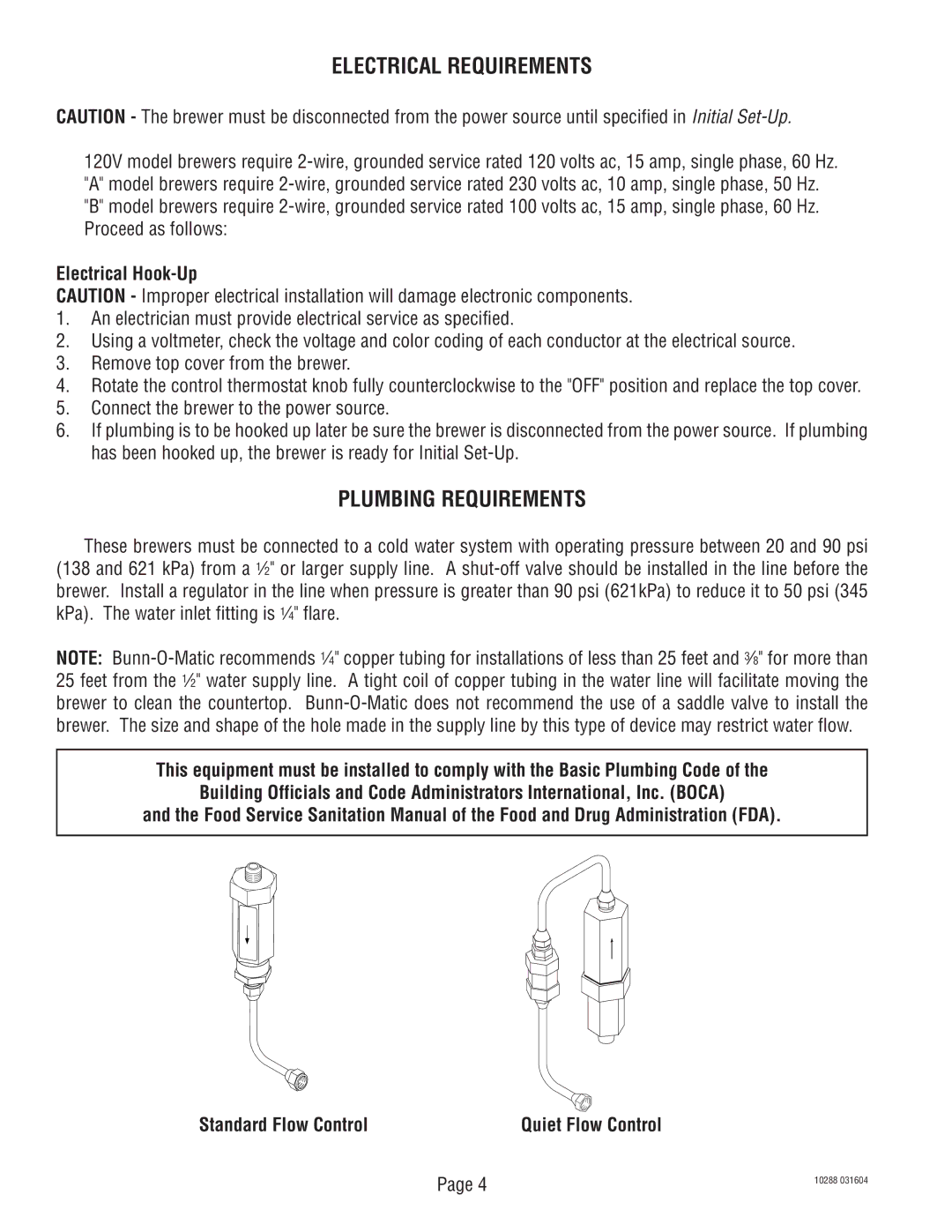 Bunn TU3Q service manual Electrical Requirements, Plumbing Requirements, Electrical Hook-Up 