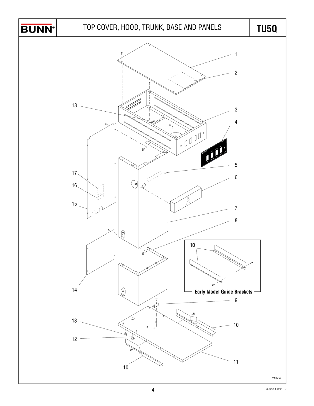 Bunn TU5Q specifications TOP COVER, HOOD, TRUNK, Base and Panels 