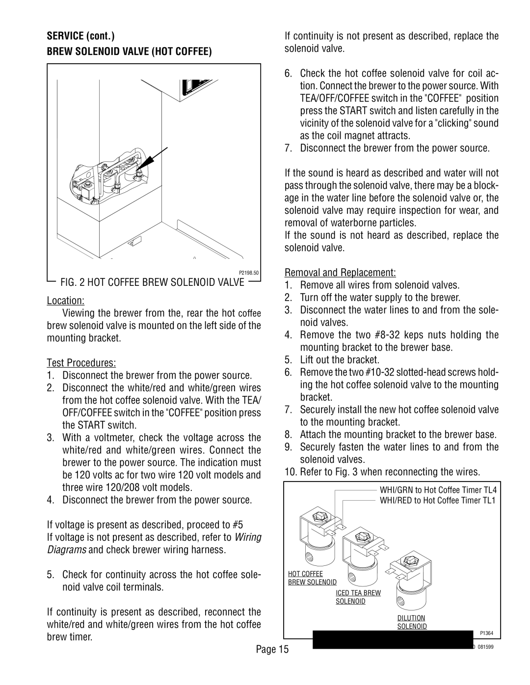 Bunn TWF service manual Service, Brew Solenoid Valve HOT Coffee, Solenoid valve 