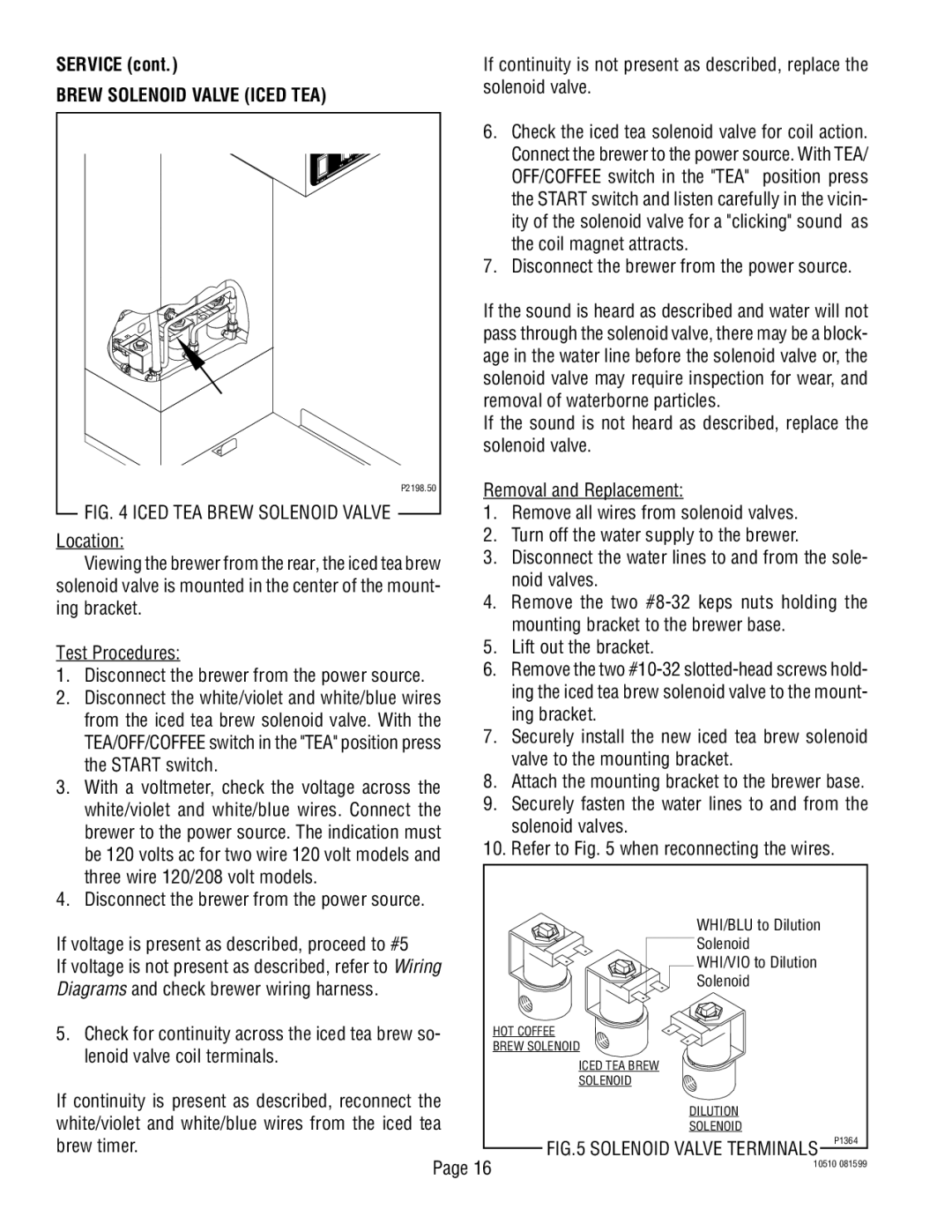 Bunn TWF service manual Brew Solenoid Valve Iced TEA 