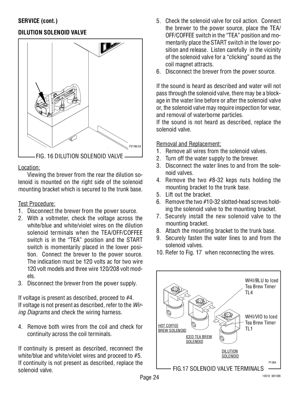 Bunn TWF service manual Dilution Solenoid Valve 