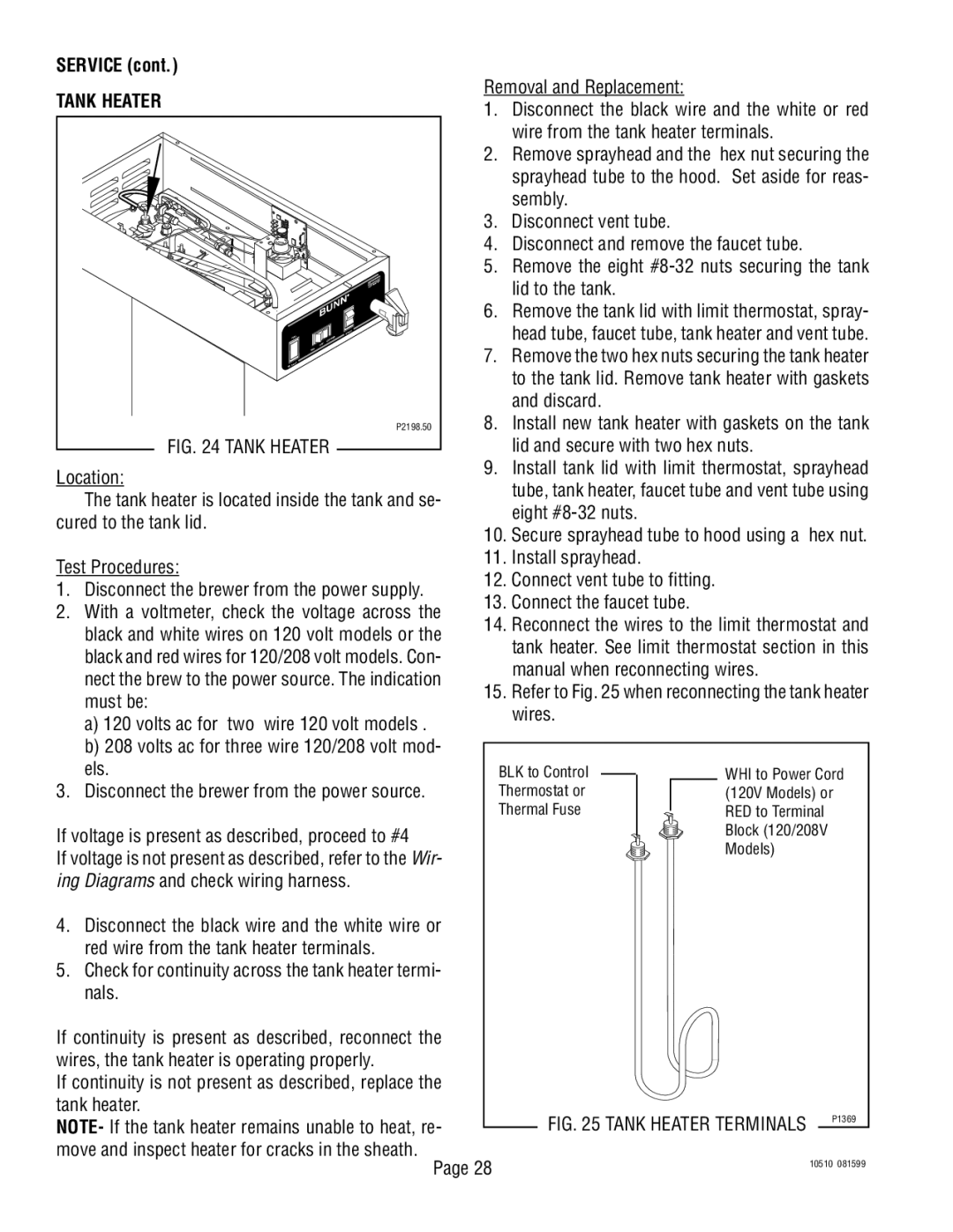 Bunn TWF service manual Tank Heater 