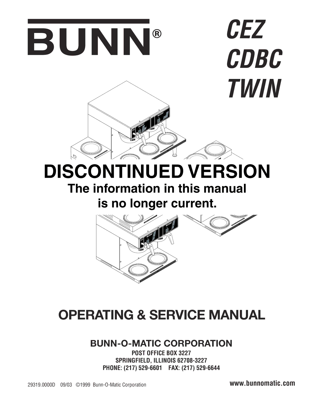 Bunn TWIN service manual CEZ Cdbc Twin 