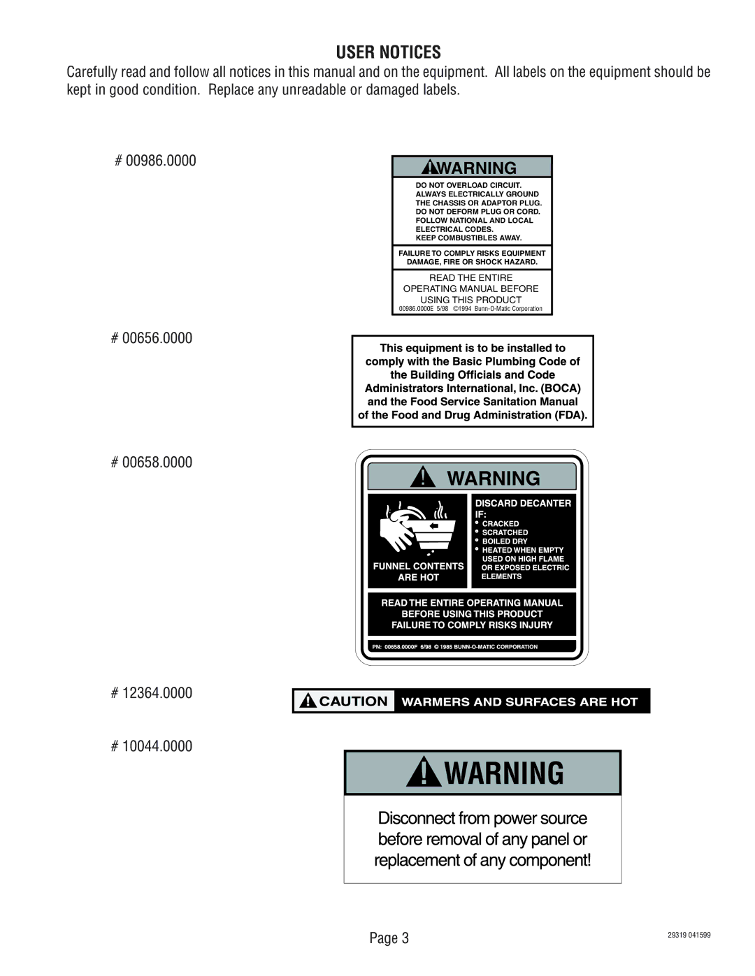 Bunn TWIN service manual User Notices 