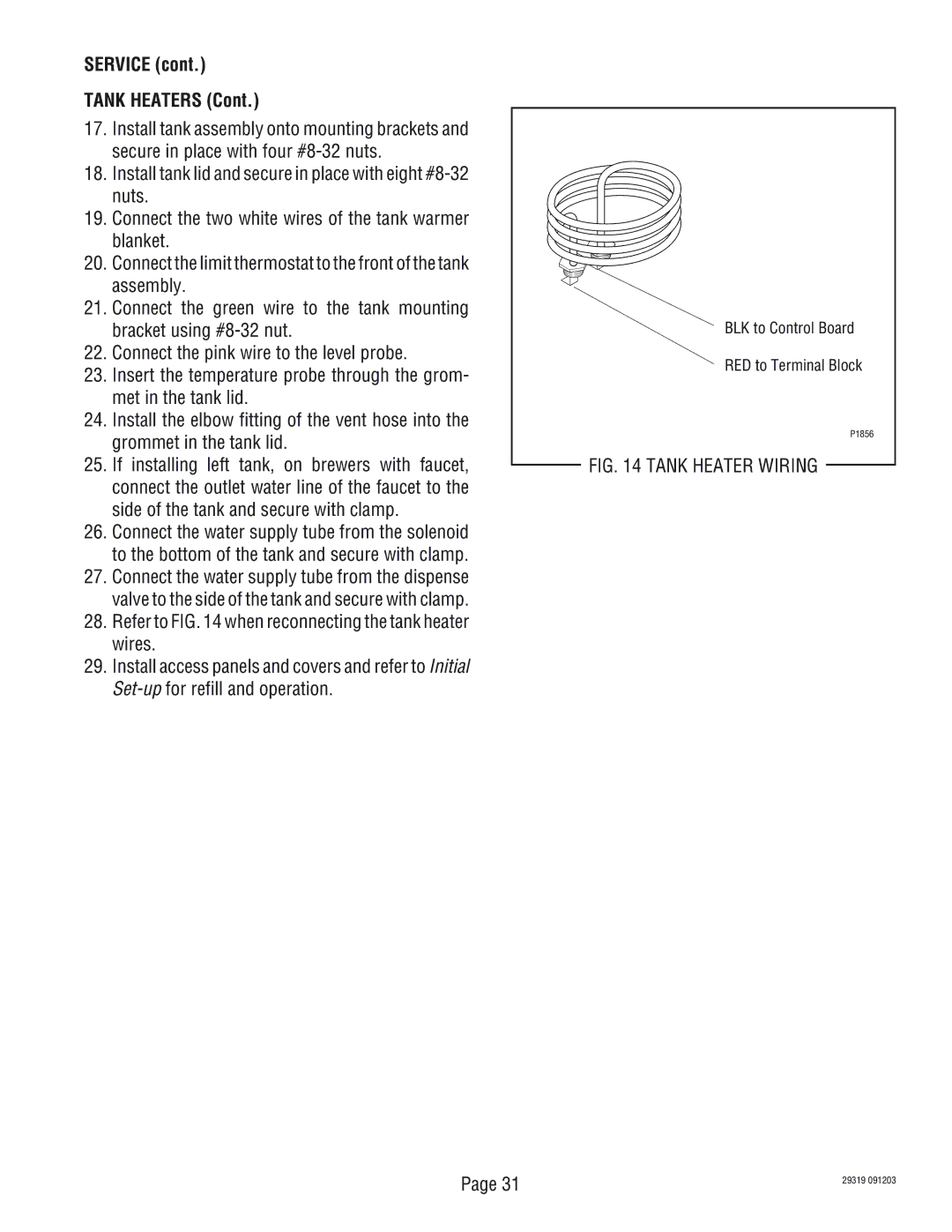 Bunn TWIN service manual Service Tank Heaters, Tank Heater Wiring 