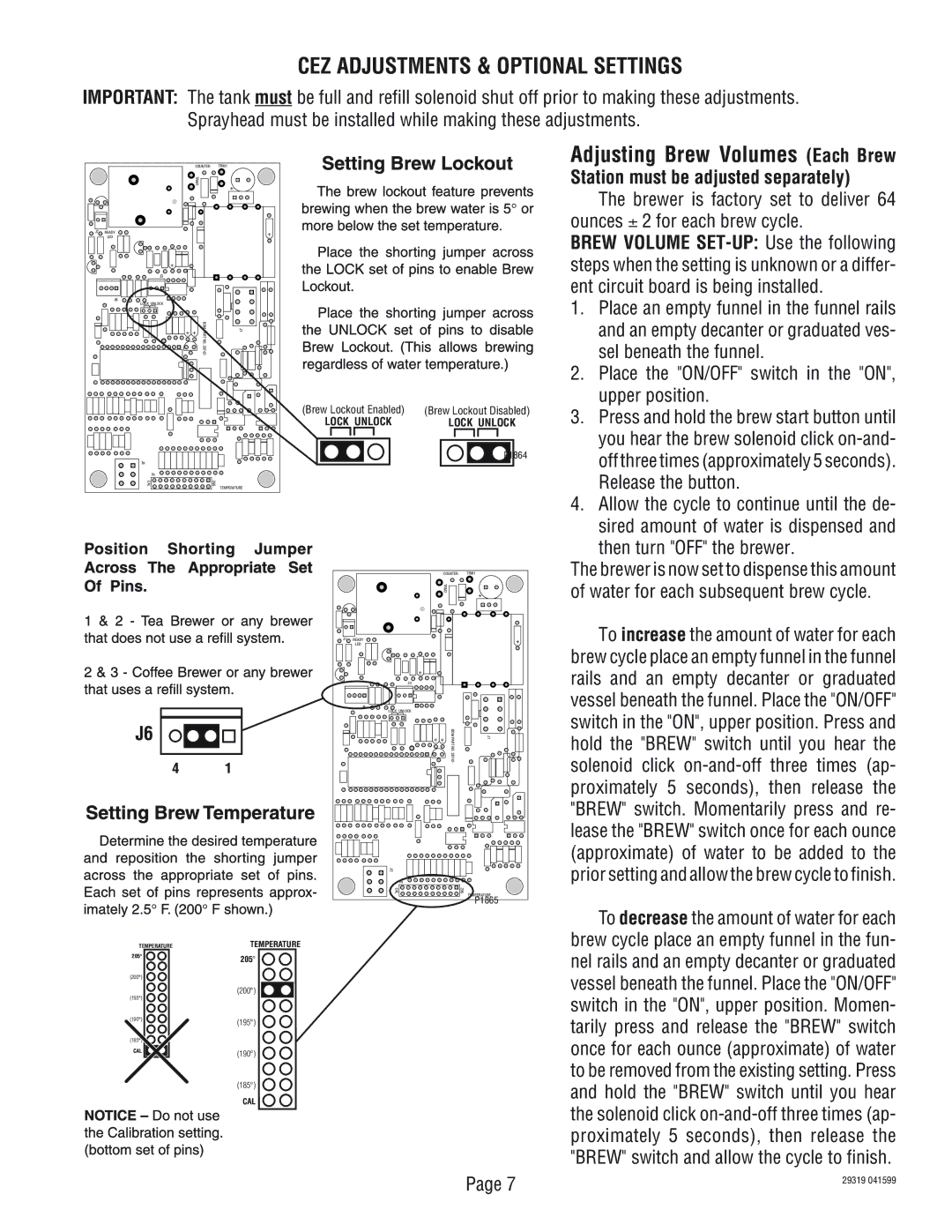 Bunn TWIN service manual CEZ Adjustments & Optional Settings 