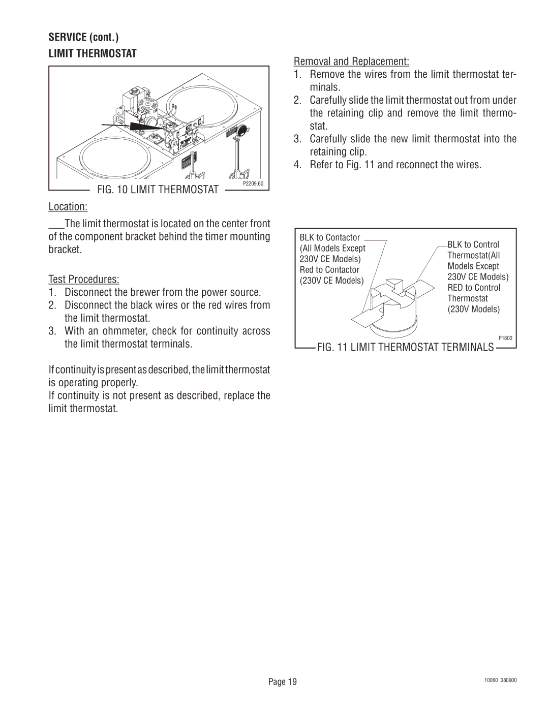 Bunn U3A service manual Limit Thermostat, Limit thermostat 