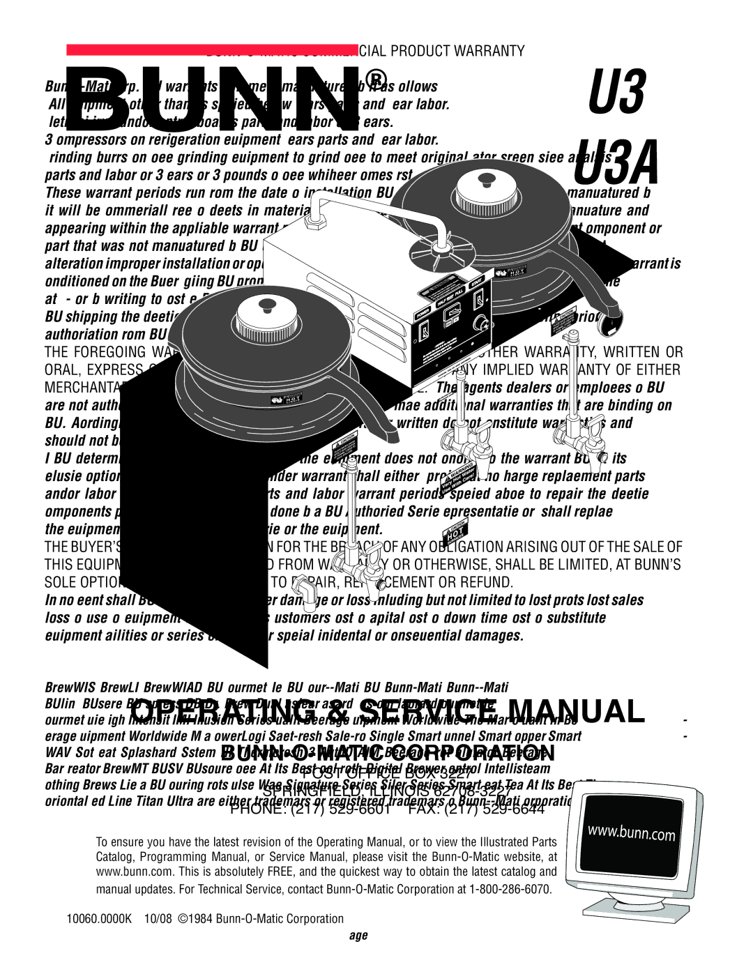 Bunn U3A service manual BUNN-O-MATIC Commercial Product Warranty 