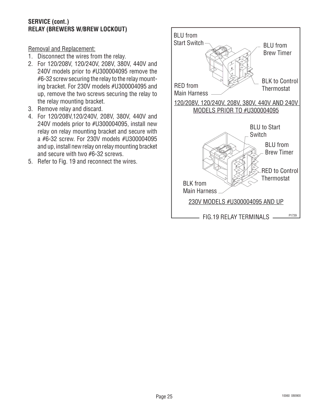 Bunn U3A service manual Removal and Replacement Disconnect the wires from the relay, Remove relay and discard, Brew Timer 