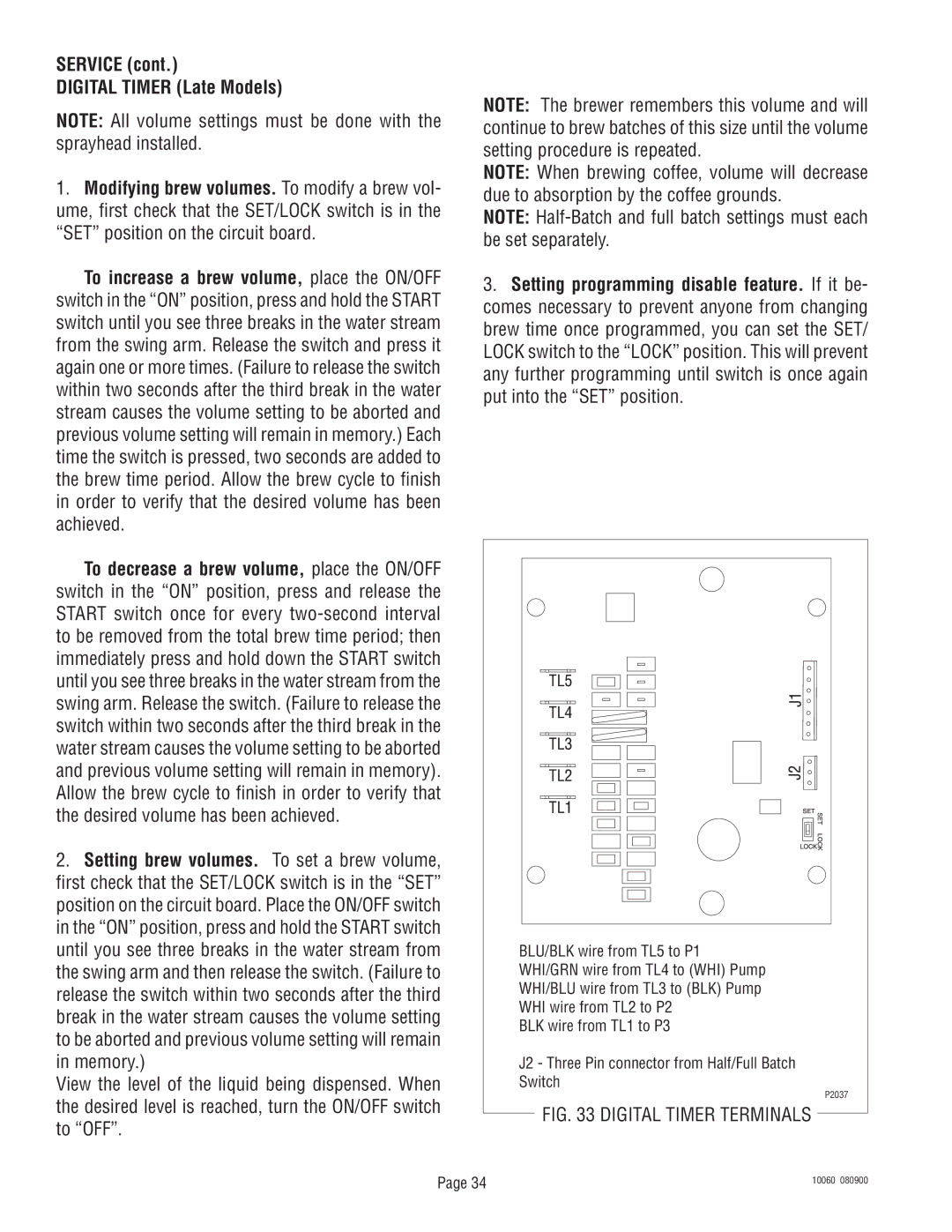 Bunn U3A service manual Digital Timer Terminals 