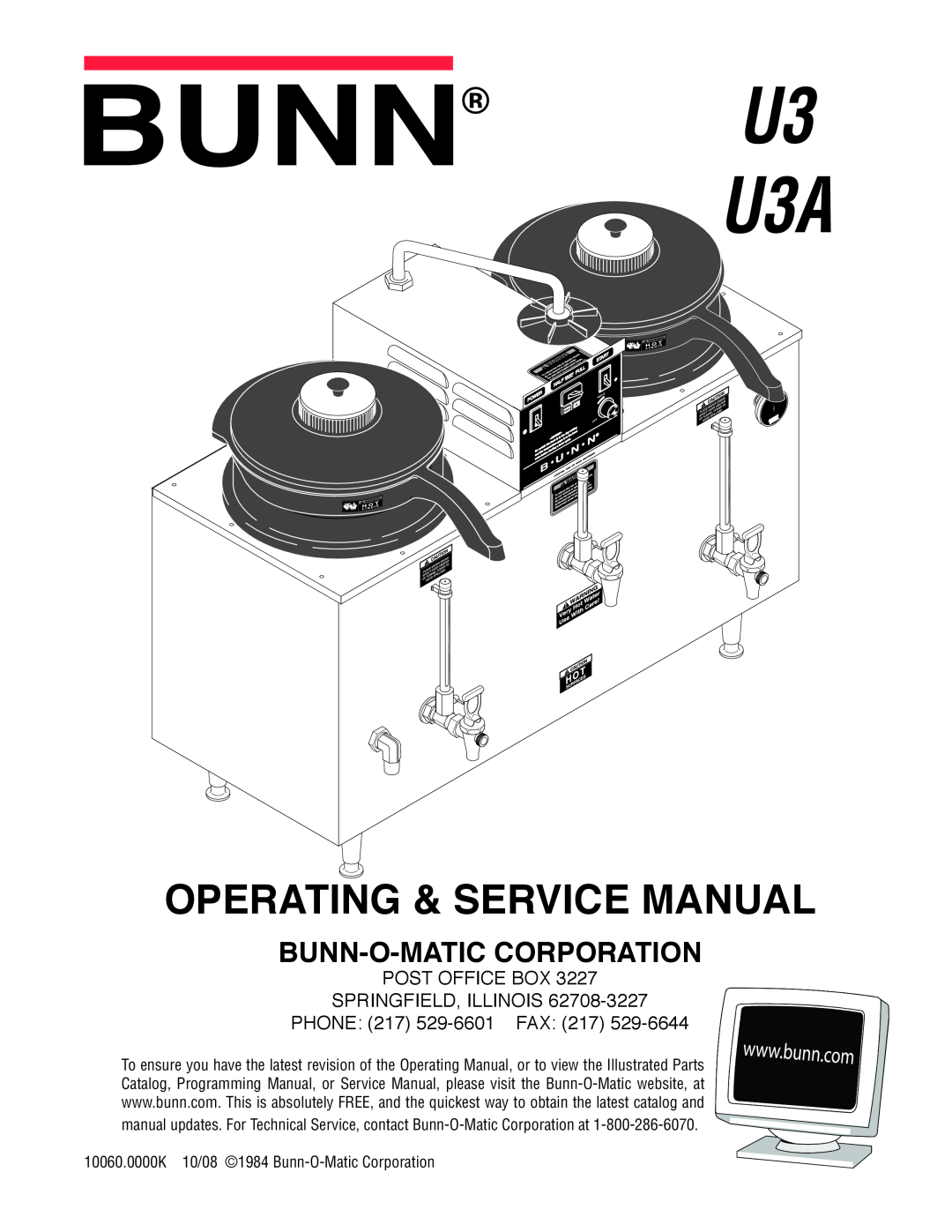 Bunn service manual U3 U3A, Operating & Service Manual, Bunn-O-Matic Corporation 