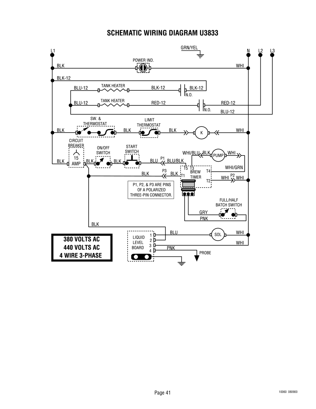 Bunn U3A service manual SCHEMATIC WIRING DIAGRAM U3833, Page, 10060, 080900 