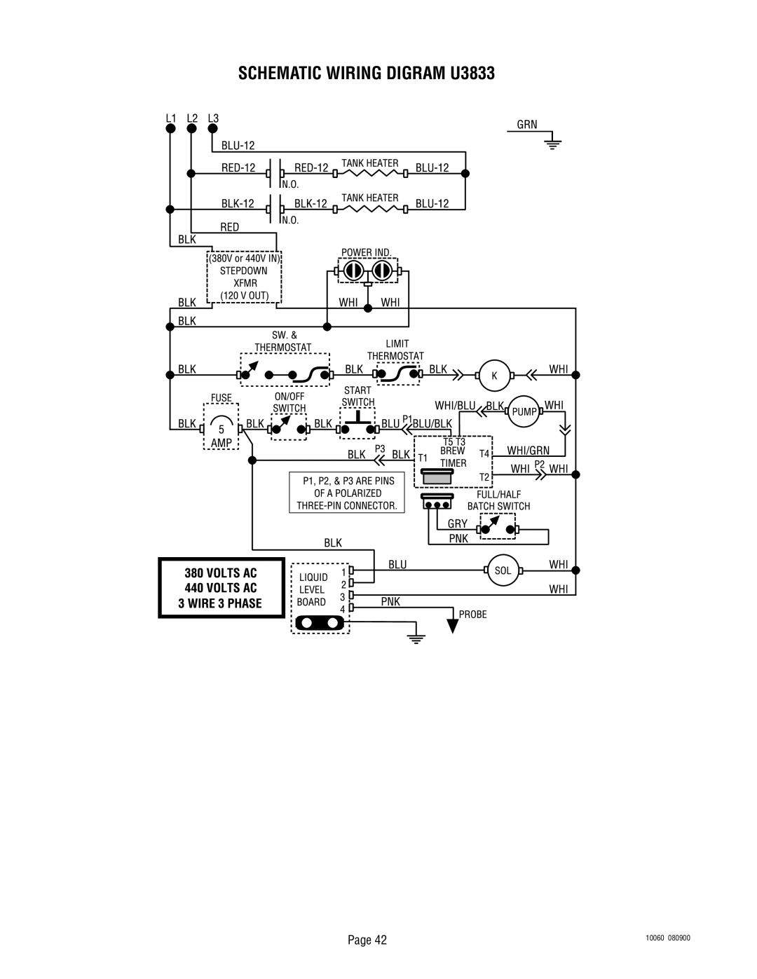 Bunn U3A service manual SCHEMATIC WIRING DIGRAM U3833, Page, 10060, 080900 