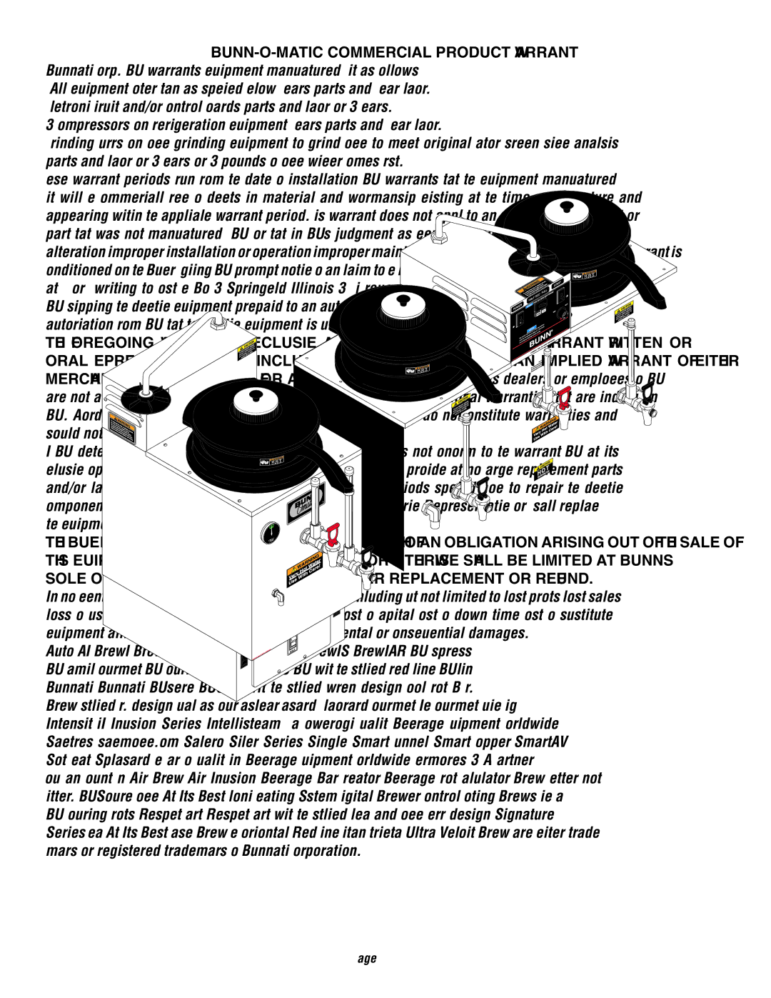 Bunn U3/SRU service manual BUNN-O-MATIC Commercial Product Warranty 