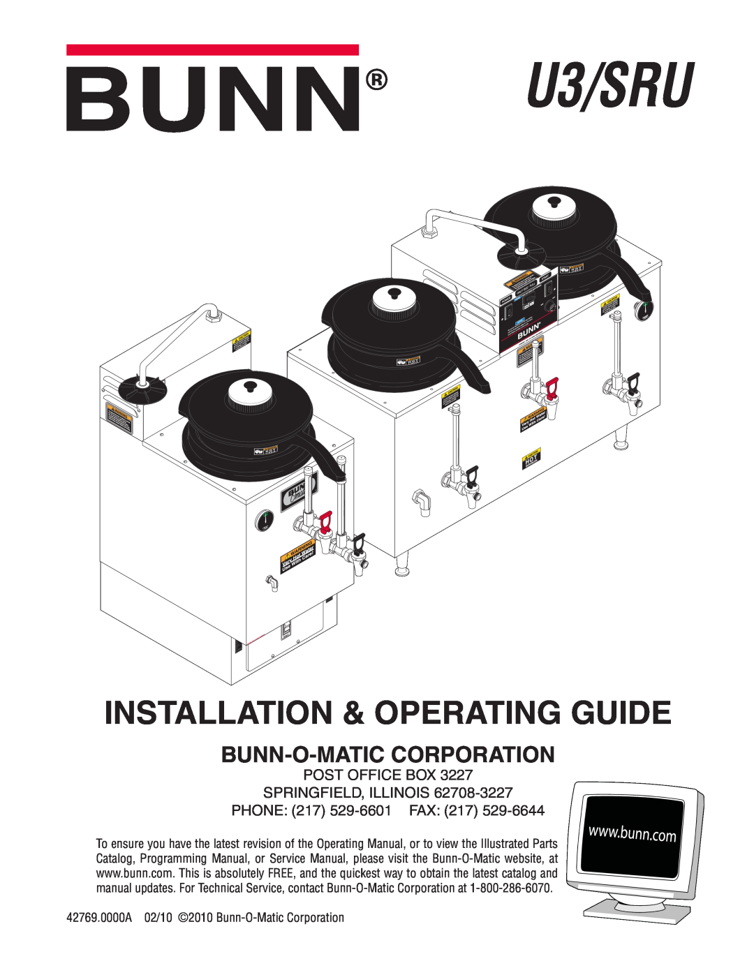 Bunn U3/SRU service manual Installation & Operating Guide, Bunn-O-Matic Corporation 