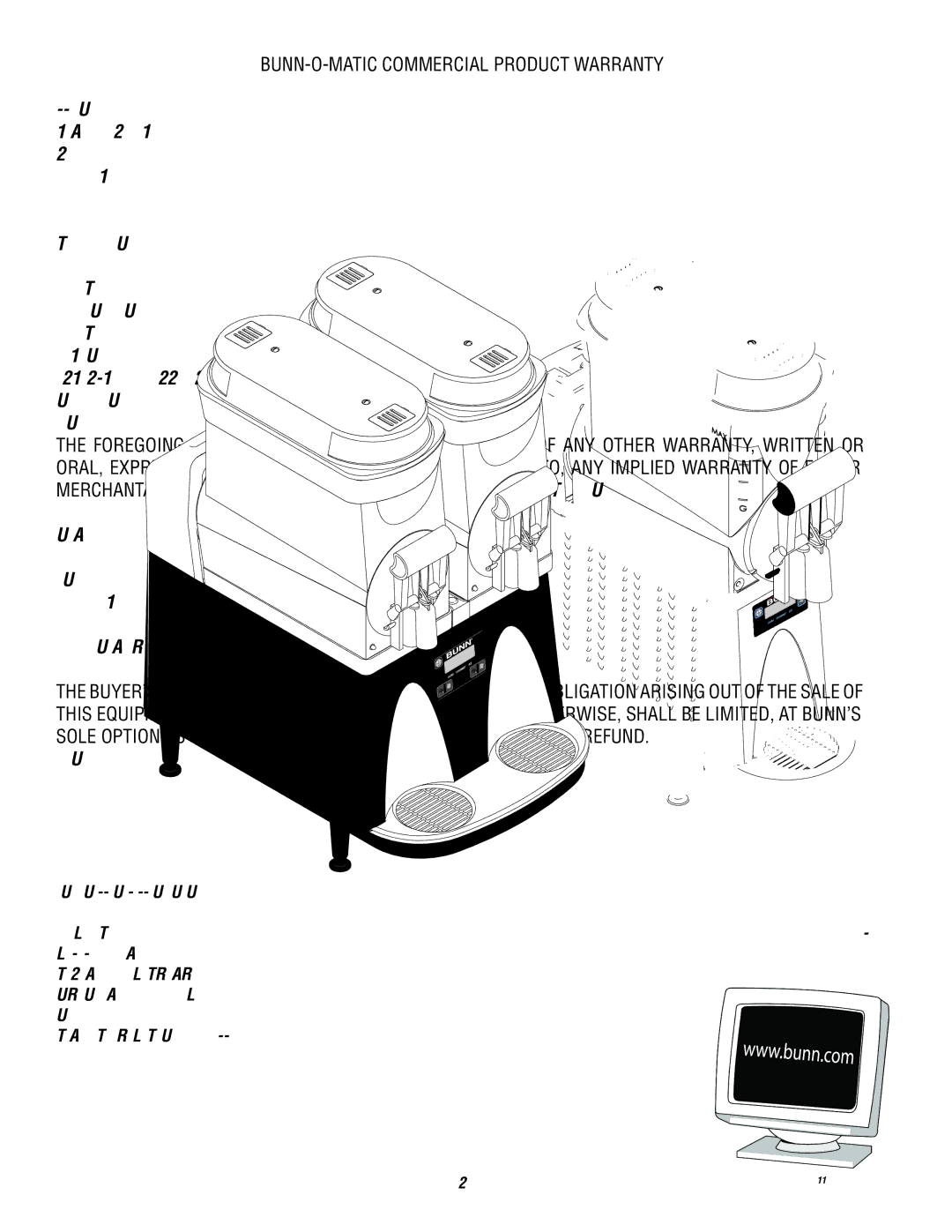 Bunn ULTRA-1, Ultra 2 service manual BUNN-O-MATIC Commercial Product Warranty 