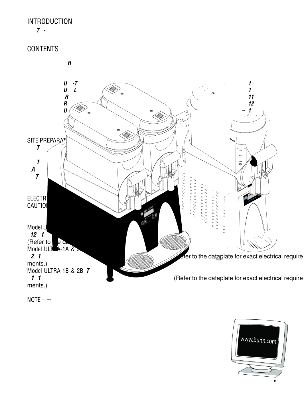 Bunn Ultra 2, ULTRA-1 service manual Introduction, Contents 