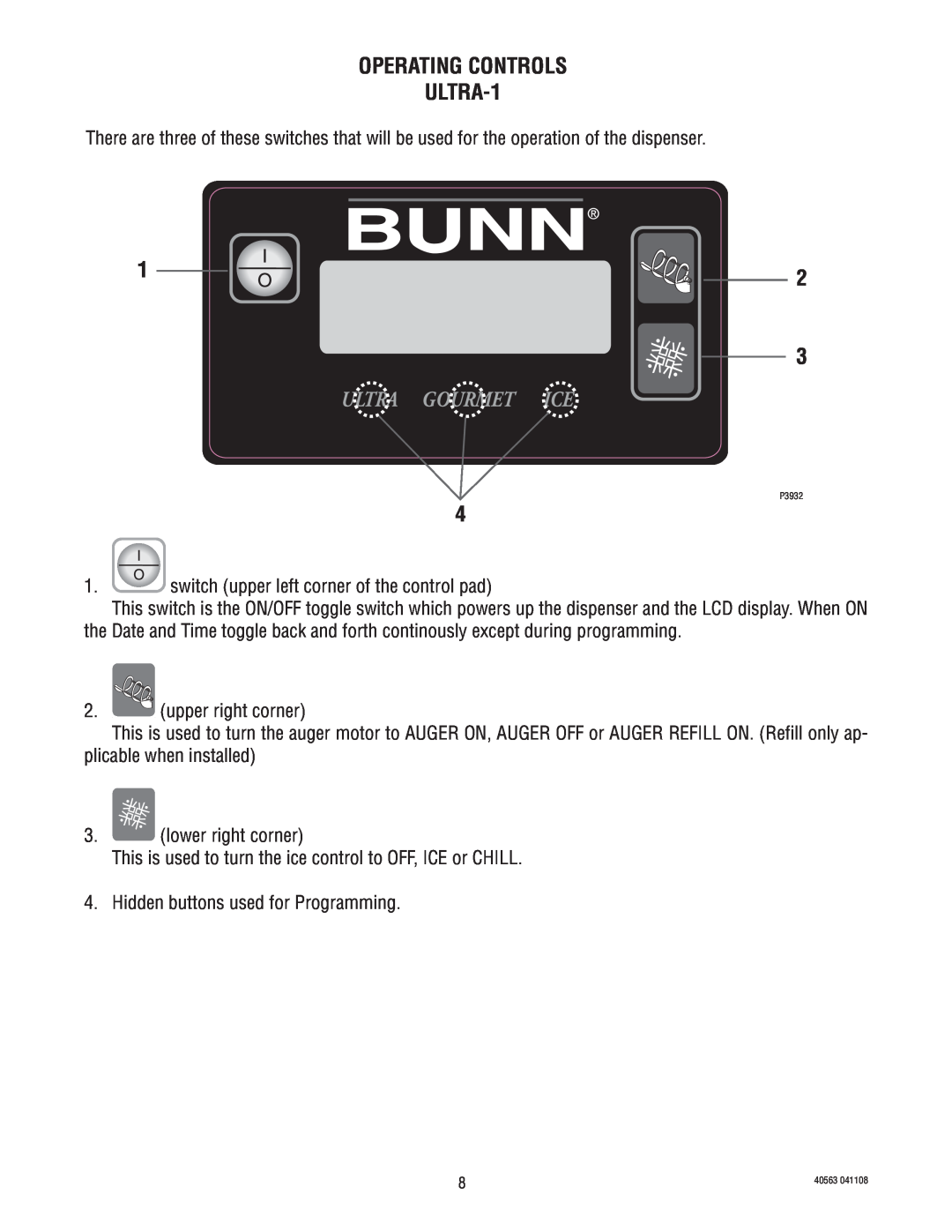 Bunn Ultra 2 service manual OPERATING CONTROLS ULTRA-1 