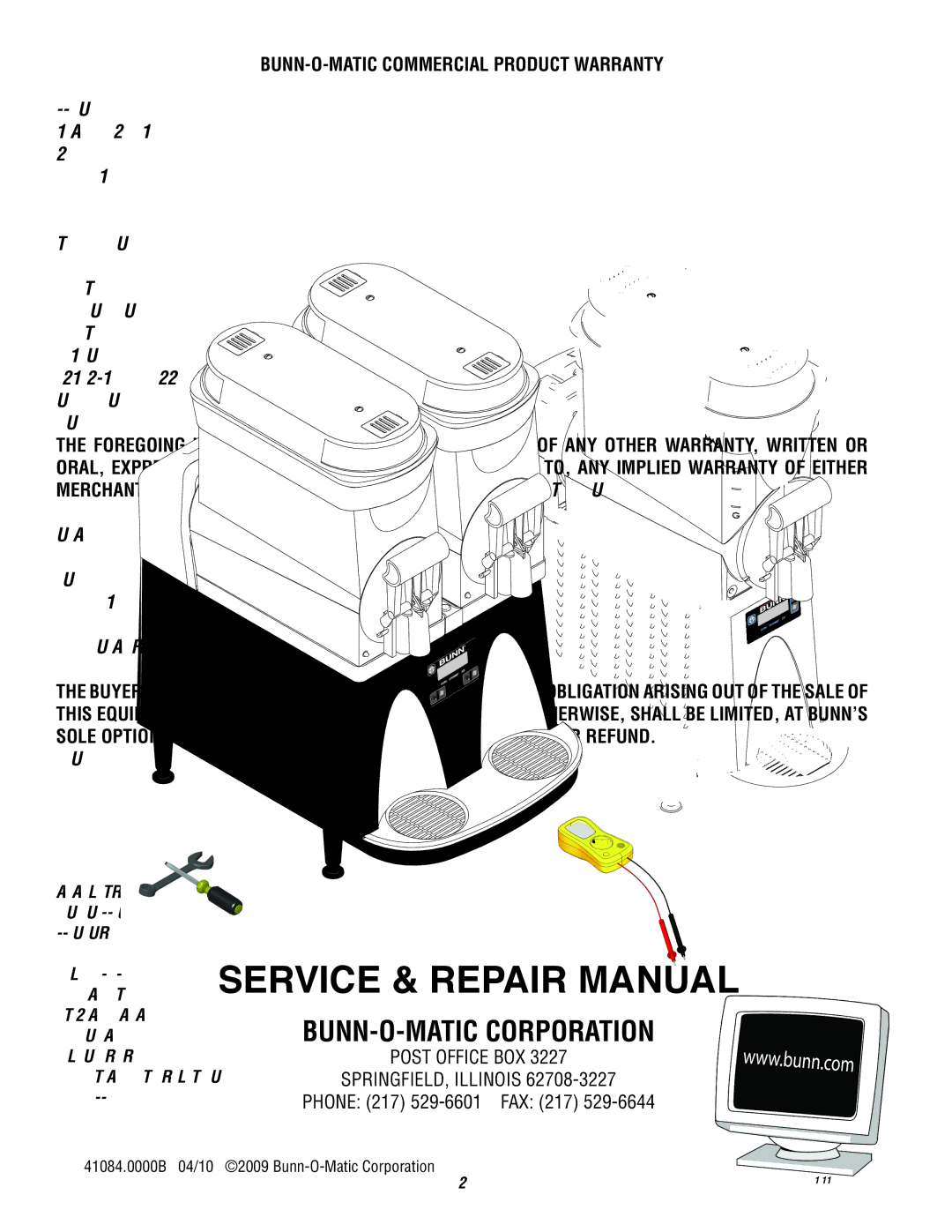 Bunn ULTRA-1 manual BUNN-O-MATIC Commercial Product Warranty 