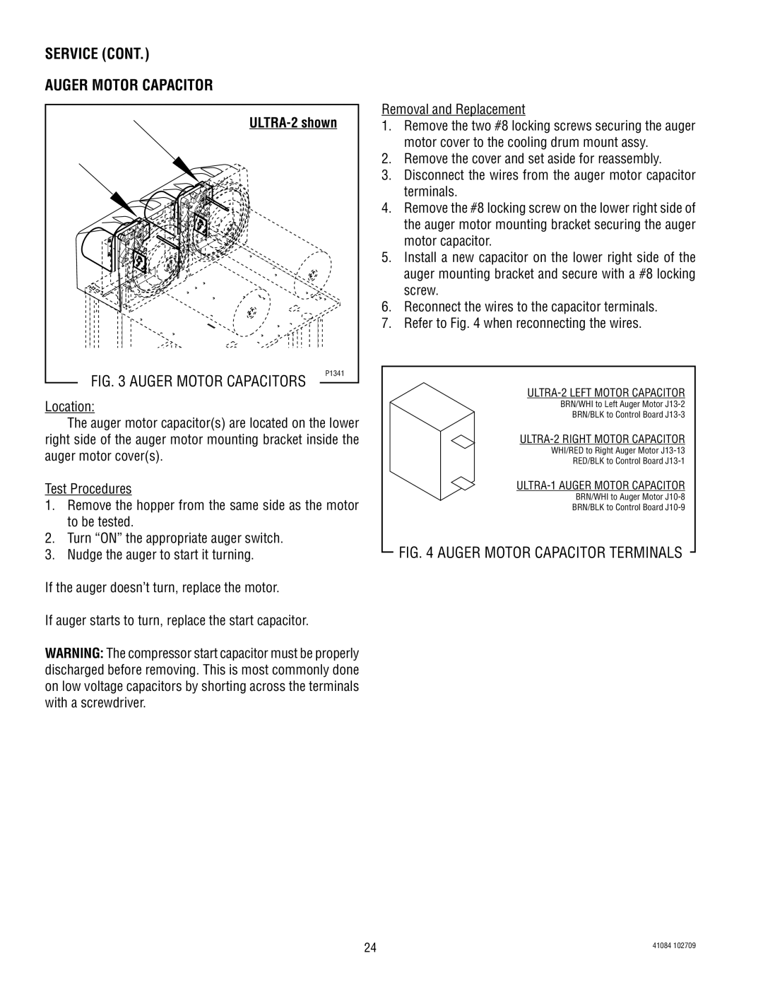 Bunn ULTRA-1 manual Auger Motor Capacitors 