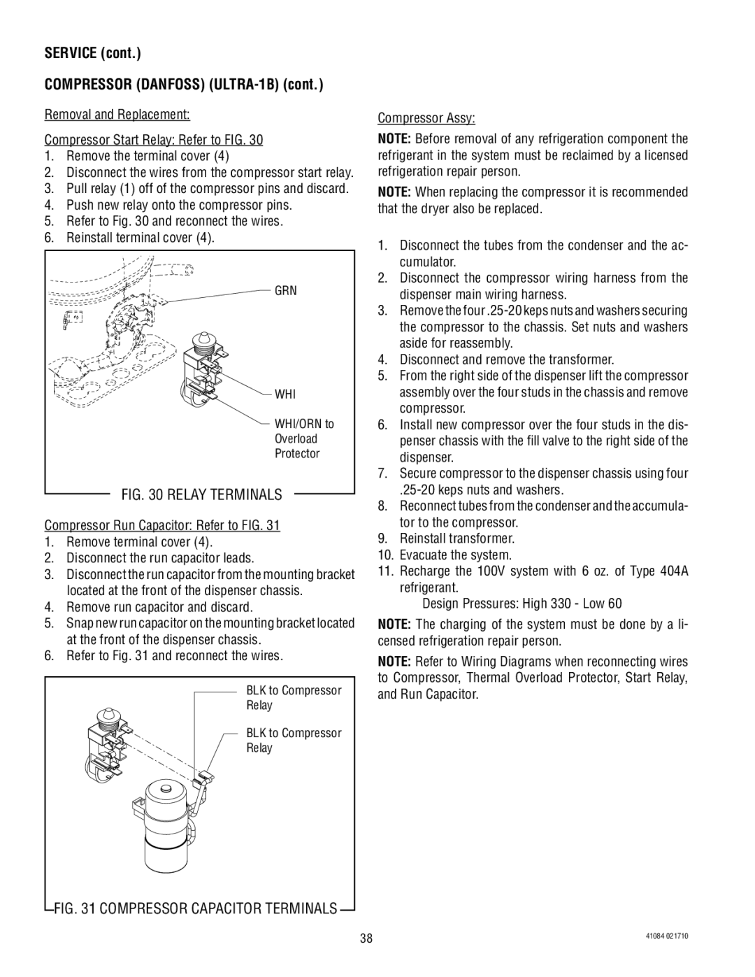 Bunn ULTRA-1 manual Compressor Capacitor Terminals 