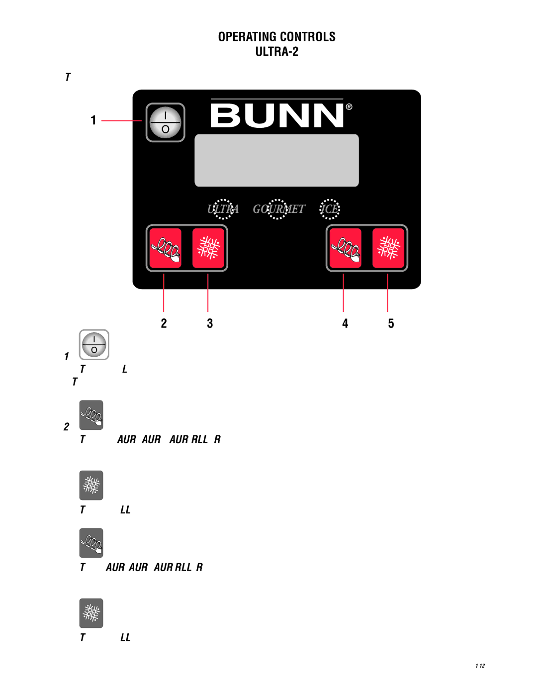 Bunn ULTRA-1 manual Operating Controls ULTRA-2, Switch upper left corner of the control pad 