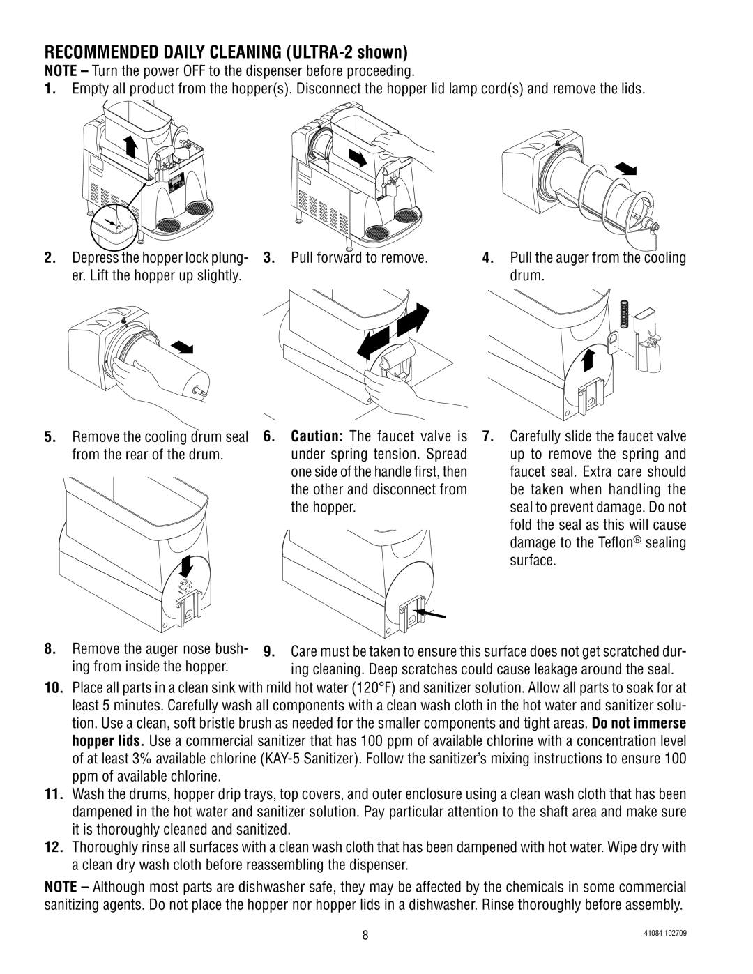 Bunn ULTRA-1 Recommended Daily Cleaning ULTRA-2 shown, From the rear of the drum Under spring tension. Spread, Surface 