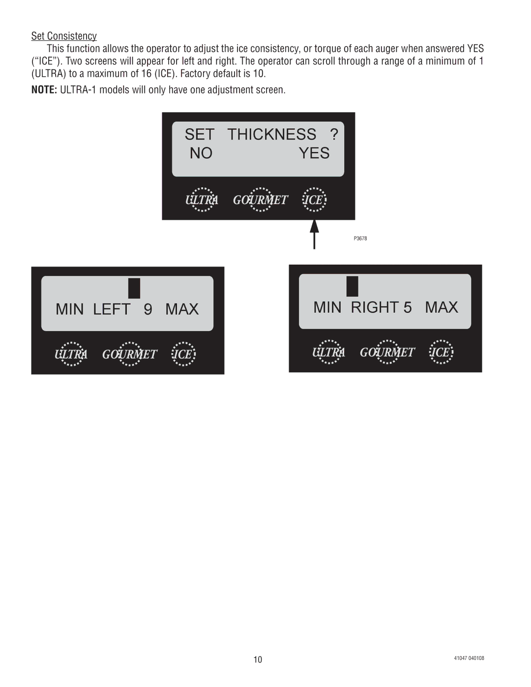 Bunn ULTRA-1 manual SET Thickness ? No YES, MIN Right 5 MAX, MIN Left 9 MAX 