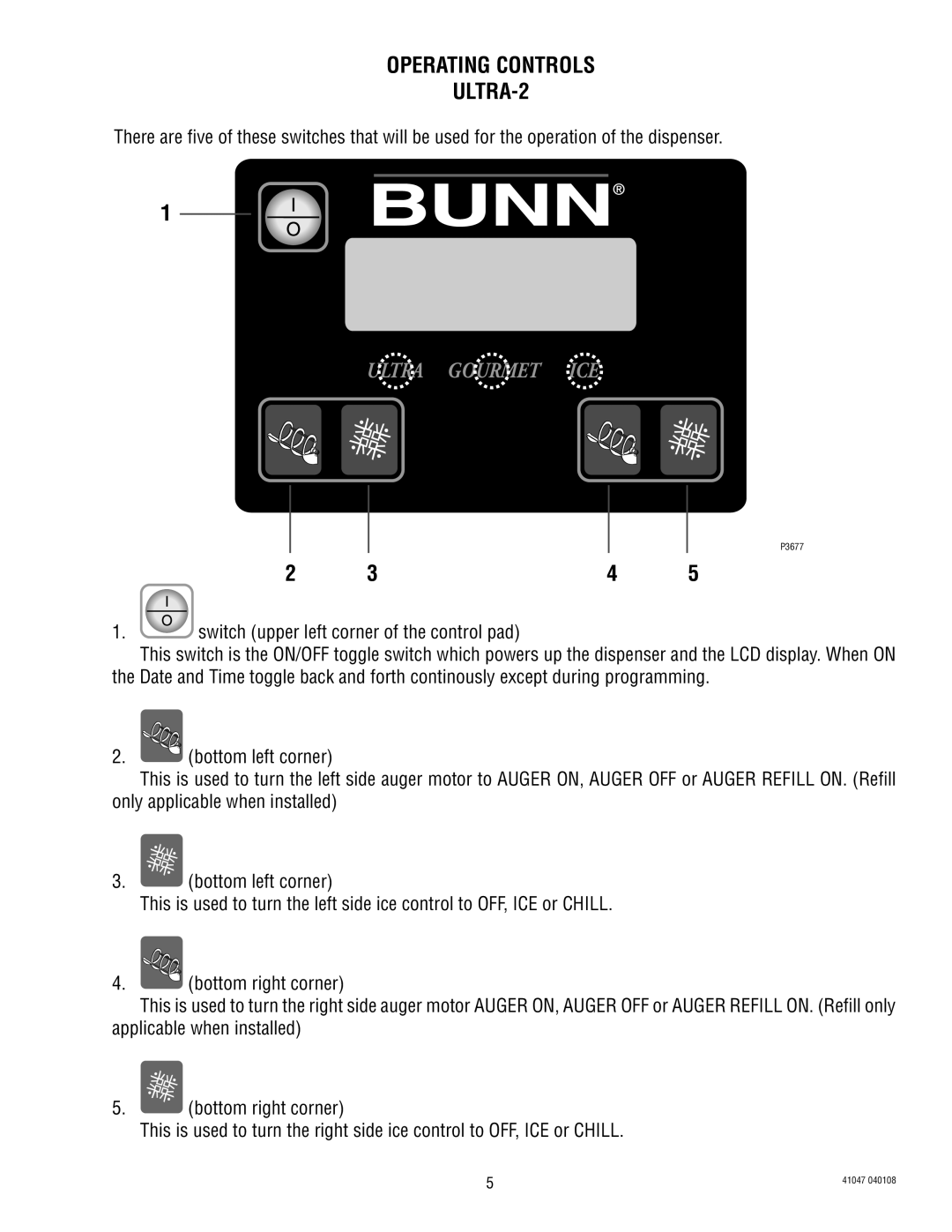 Bunn ULTRA-1 manual Operating Controls ULTRA-2, Switch upper left corner of the control pad 