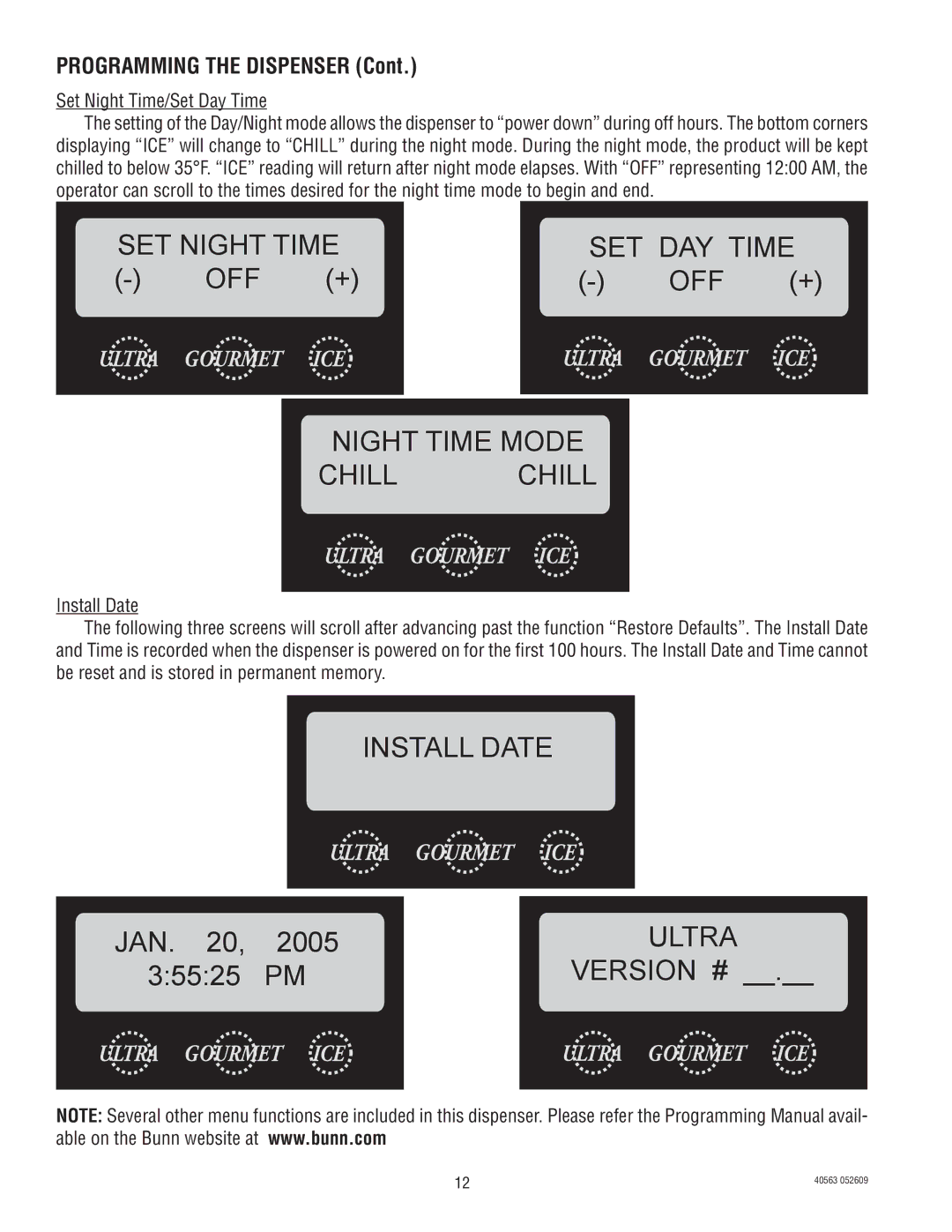 Bunn ULTRA-1 service manual Night Time Mode Chill Chill, Set Night Time/Set Day Time 