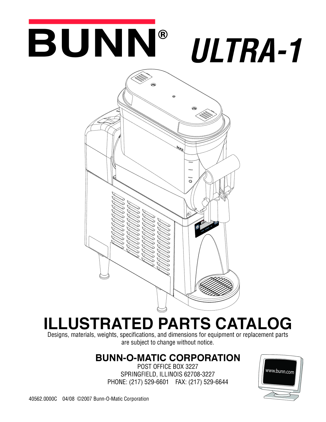 Bunn ULTRA-1 specifications 