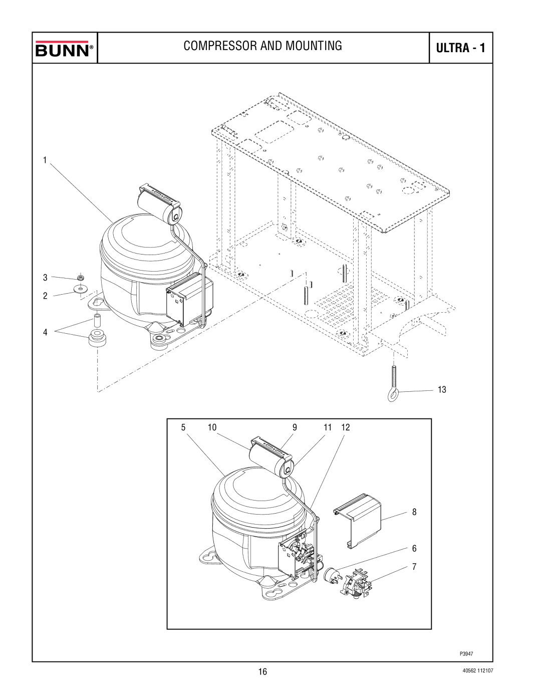 Bunn ULTRA-1 specifications Compressor and Mounting 