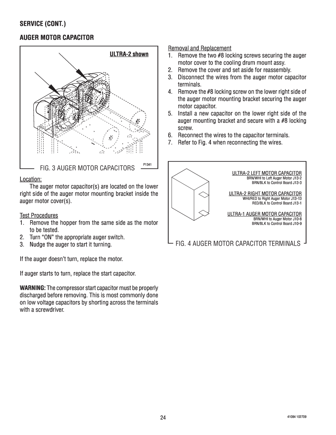 Bunn ULTRA-1 manual SERVICE cont AUGER MOTOR CAPACITOR, Auger Motor Capacitor Terminals 
