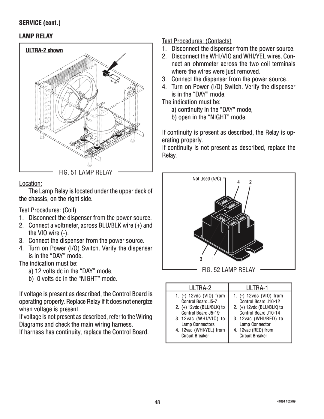 Bunn ULTRA-1 manual SERVICE cont LAMP RELAY 